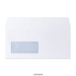Enveloppe blanche avec impression intérieure – fenêtre 110x220 mm (DL) 100gsm