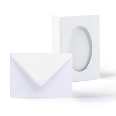 Cartes blanches pliées en trois avec ouverture ovale – lot
