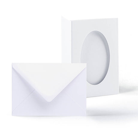 Cartes blanches pliées en trois avec ouverture ovale – lot